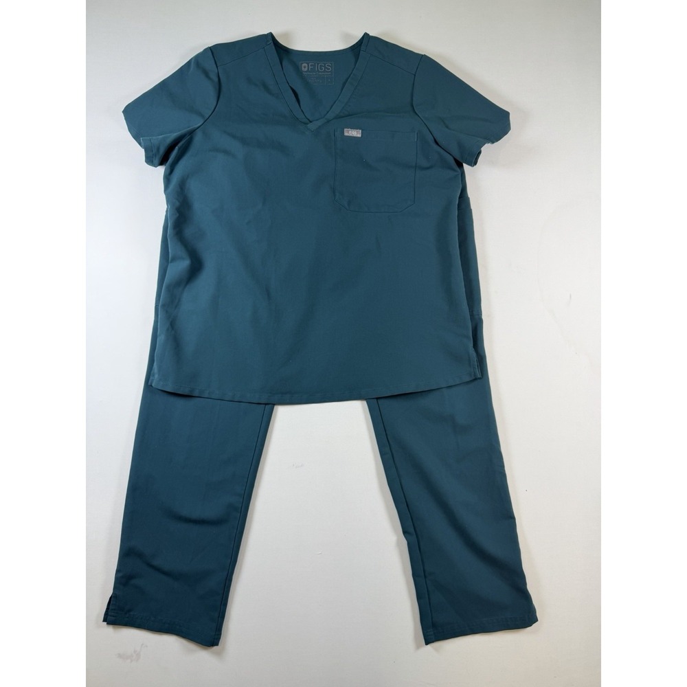 FIGS Women's Scrub 2 Piece Set Shirt & Pants Size L Teal Medical Uniform